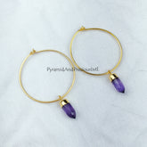Amethyst Earrings | Pencil Earring | Birthstone Earring | Gold Electroplated Earring | Gemstone Earring | Hoop Earring